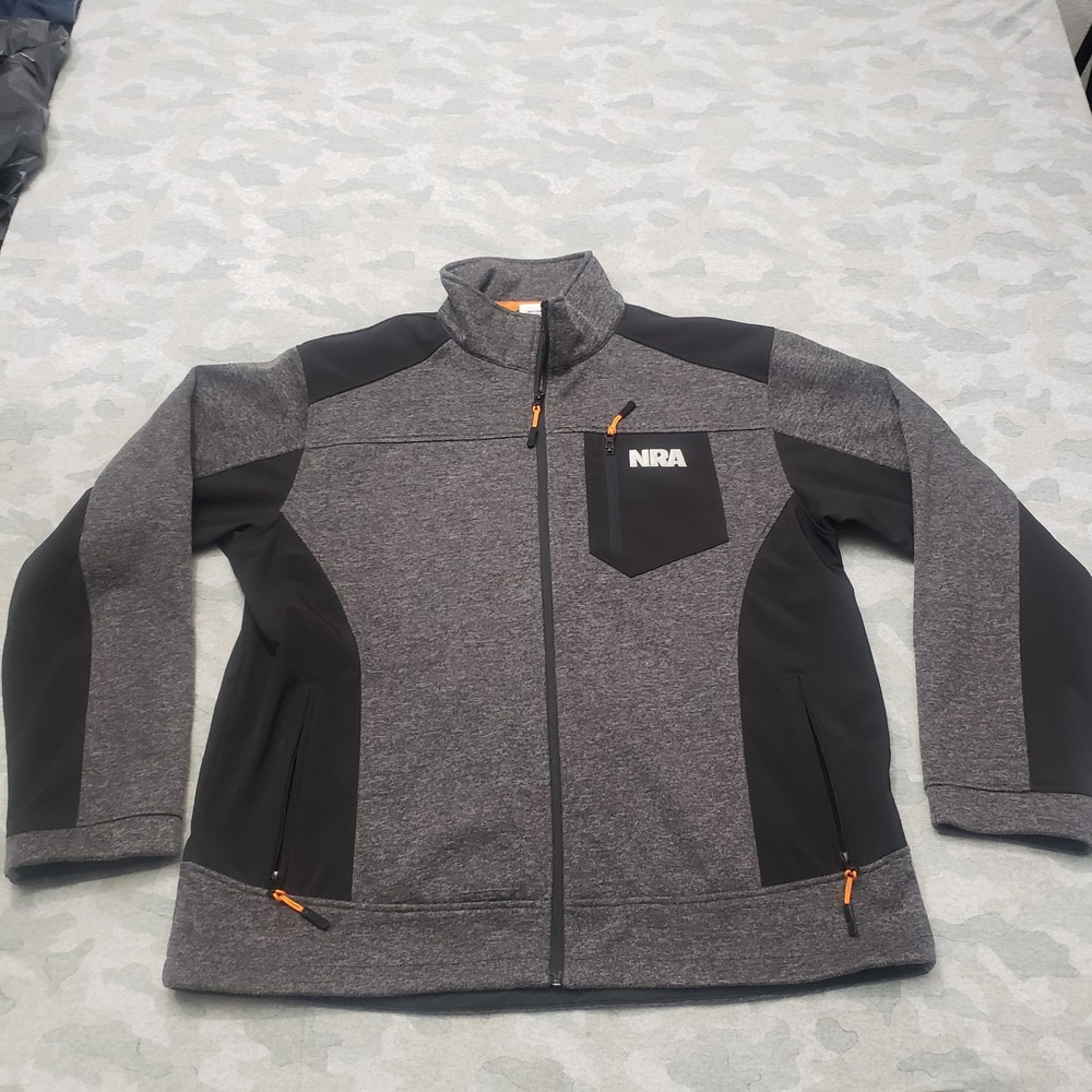 NRA Jacket Mens 2XL Gray Full Zip Soft Shell Pockets Long‎ Sleeve